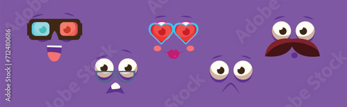 Funny Colorful Square Emoji Faces and Comic Avatars Vector Set