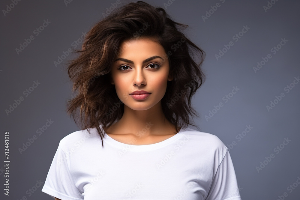 Woman in White Tshirt Mockup created with Generative AI Woman in White Tshirt Mockup created with Generative AI