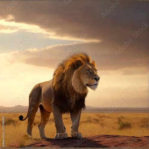 A angry lion across in field