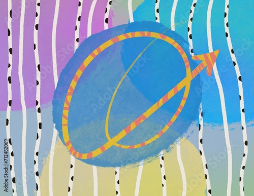 Fun twisted arrow on cheerful hand drawn colored background