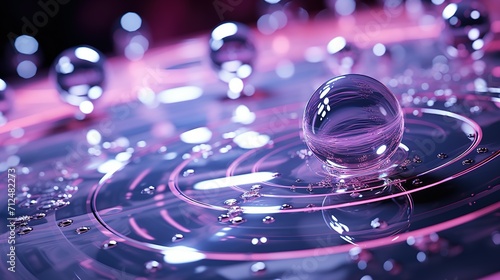 liquid droplet, in the style of luminous spheres, light violet, polished metamorphosis, light-focused, contemporary candy-coated. water drops are made of purple lights, in the style of photorealistic 