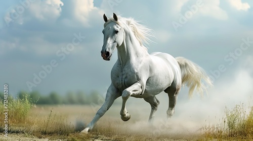 Wild horse running in a field