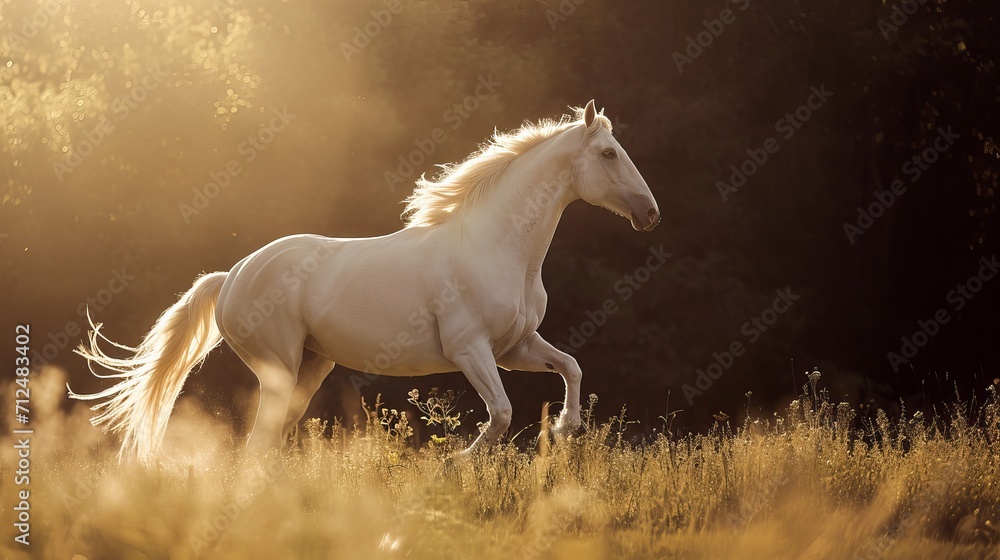 Wild horse running in a field