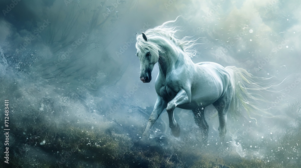 Obraz premium Wild horse running in a field