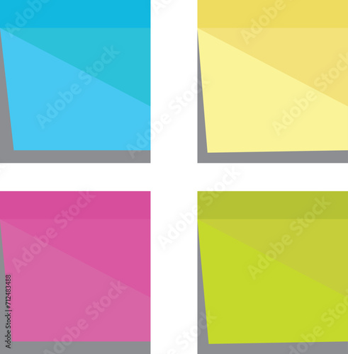 Realistic sticky notes isolated with real shadow on white background. Square sticky paper reminders with shadows, paper page mock up. eps 10 
