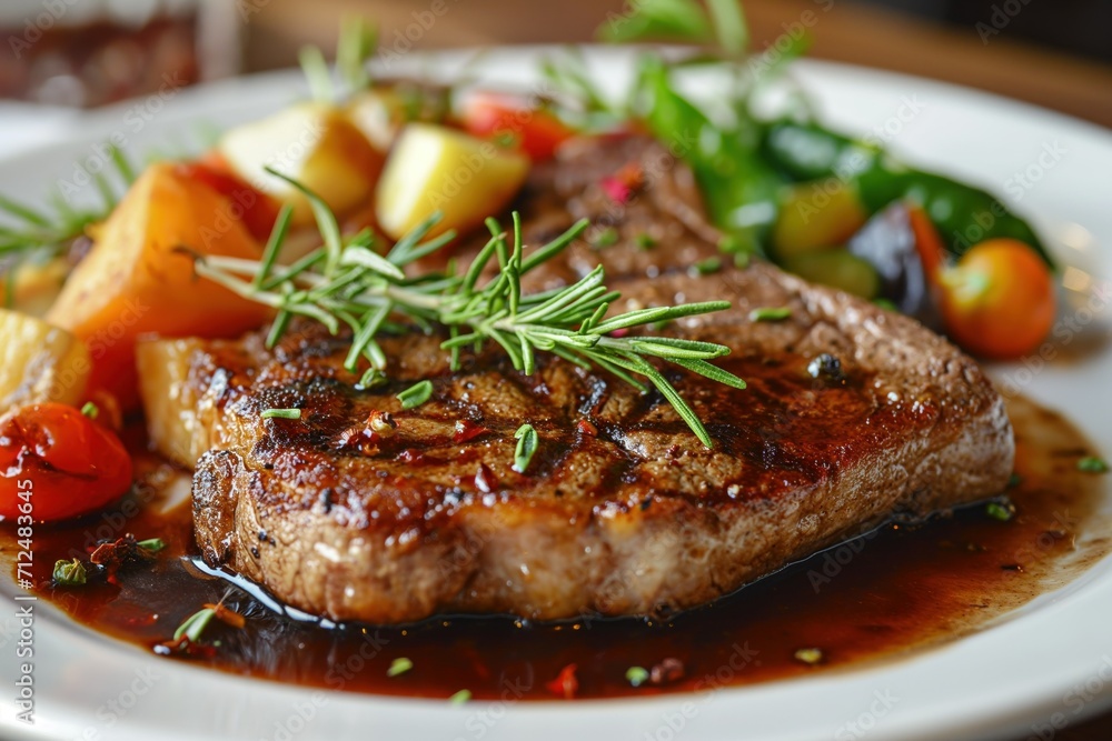 Grilled steak meal with potatoes and salad on a plate Grilled steak meal with potatoes and salad on a plate