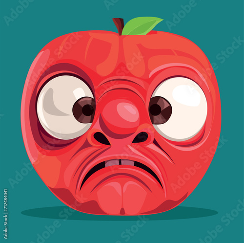image of an apple with a displeased face