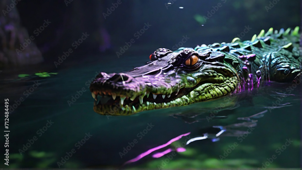 Obraz premium A crocodile in the river in the middle of the jungle.