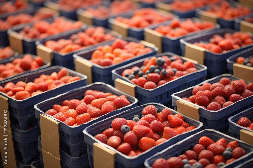 Containers Filled With Plentiful Berries for Sale - Fresh and Delicious Fruit Harvest Containers Filled With Plentiful Berries for Sale - Fresh and Delicious Fruit Harvest