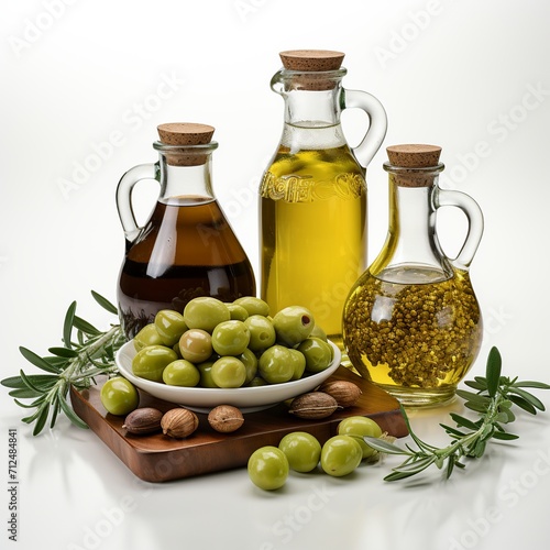 Extra Virgin Olive Oil and Olives Still Life Composition