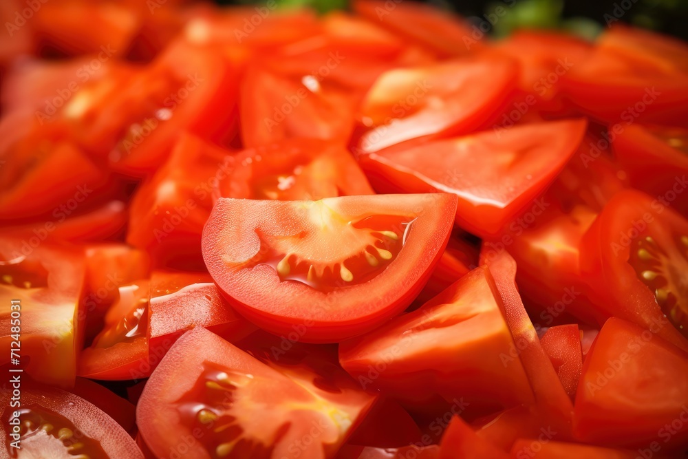A Pile of Sliced Tomatoes on Table, Fresh and Vibrant Vegetables for Cooking A Pile of Sliced Tomatoes on Table, Fresh and Vibrant Vegetables for Cooking