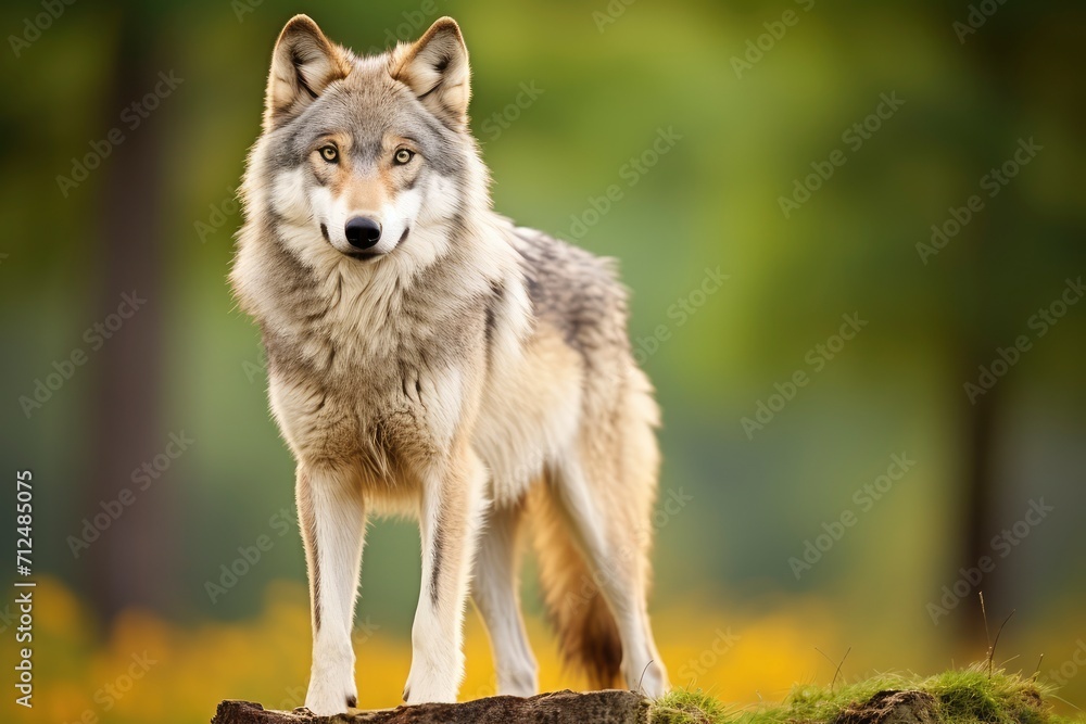 Lone Wolf Perched on Forest Log, in Natures Sanctuary Lone Wolf Perched on Forest Log, in Natures Sanctuary