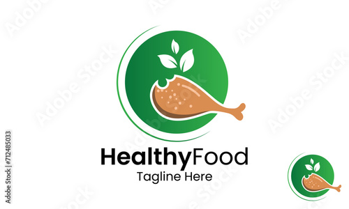 Healthy Food Logo Design Template With Fried Chicken Leg.