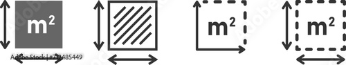 Square Meter icon. M2 sign. Flat area in square meters. Measuring land area symbol. Place dimension, high quality vector outline illustration. photo