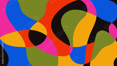 Simple abstract colorful background with hand drawn overlay shapes. Neo geo doodle backdrop. Minimalist horizontal cover design template