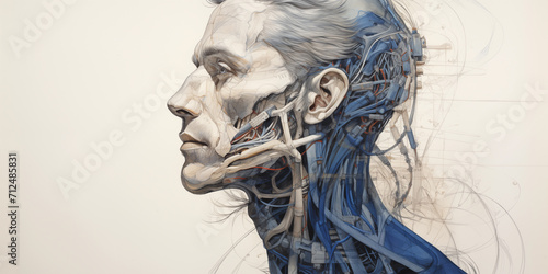 human body with brain sketch