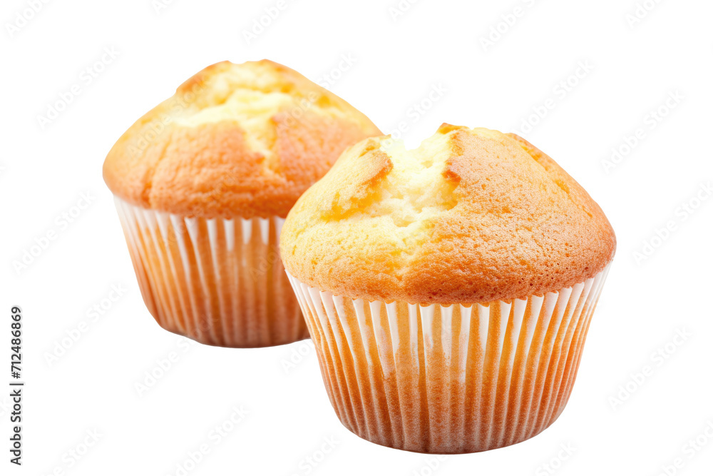 two muffins isolated on on transparent or white background, no shadow