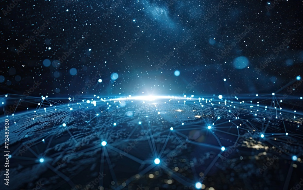 Satellite Constellation: A futuristic view of Earth surrounded by a network of satellites, representing our growing presence in space Satellite Constellation: A futuristic view of Earth surrounded by a network of satellites, representing our growing presence in space