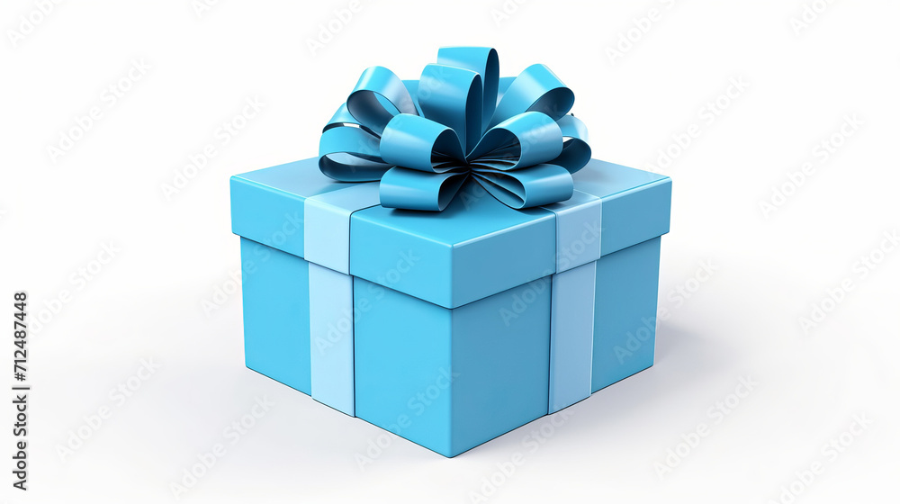 Obraz premium Box, gift and present with bow on white background for surprise prize giving, celebration or party event. Bow, ribbon, wrapping paper and package for Christmas, birthday or special day giveaway.