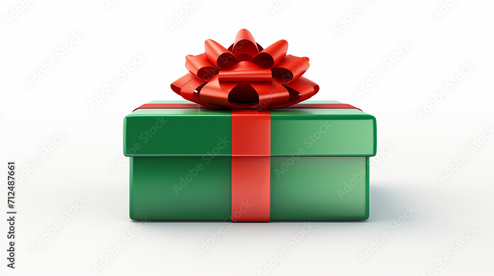 Obraz premium Box, gift and present with bow on white background for surprise prize giving, celebration or party event. Bow, ribbon, wrapping paper and package for Christmas, birthday or special day giveaway.