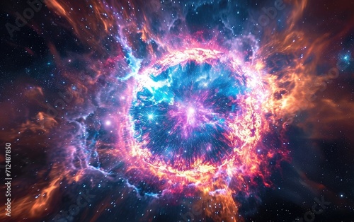 Supernova Explosion: An explosive portrayal of a supernova event, showcasing the powerful release of energy and elements into the cosmos photo
