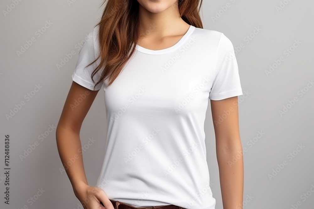 Woman in White Tshirt Mockup created with Generative AI Woman in White Tshirt Mockup created with Generative AI