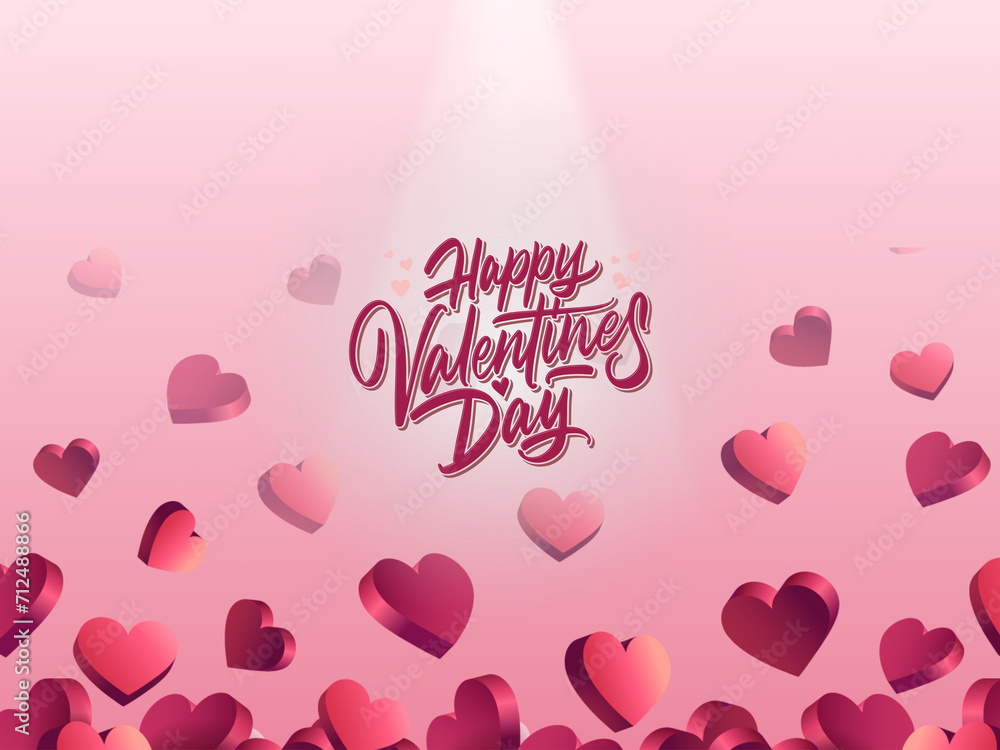 background with red 3D hearts for Valentine's Day
