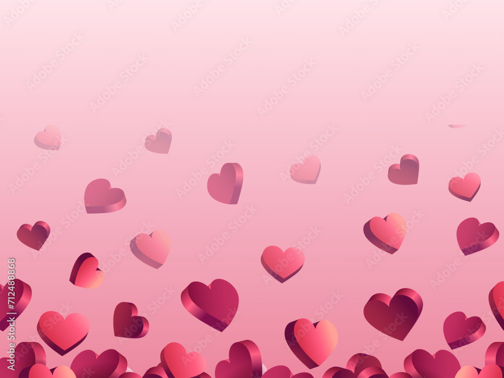 background with red 3D hearts for Valentine's Day