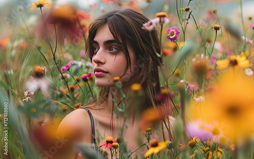 Serene Woman in Straw Hat Enjoying a Blooming Meadow During Springtime