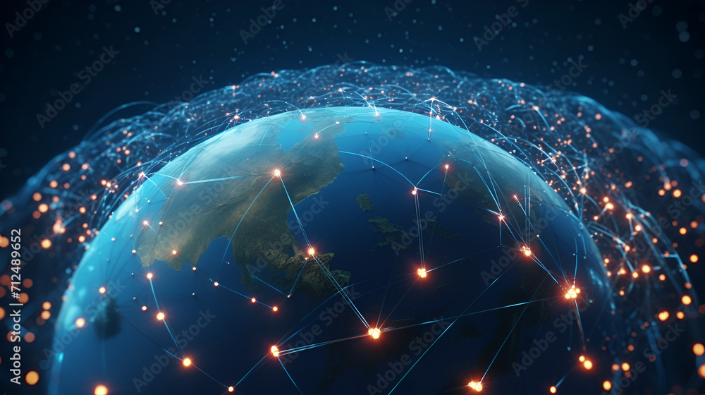 Many Satellites Flying over Earth as Seen from the Space, They Connect and Cover Planet with Digitalization Network of Information. Global Data Grid Connecting Whole World. 3D VFX Rendering Many Satellites Flying over Earth as Seen from the Space, They Connect and Cover Planet with Digitalization Network of Information. Global Data Grid Connecting Whole World. 3D VFX Rendering