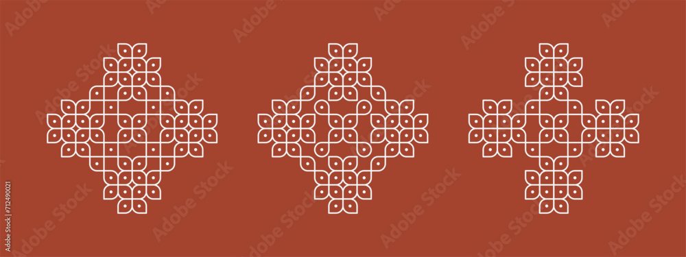 Indian floral pulli or sikku Kolam design vector, set of editable home decor patterns
