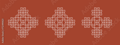 Indian floral pulli or sikku Kolam design vector, set of editable home decor patterns