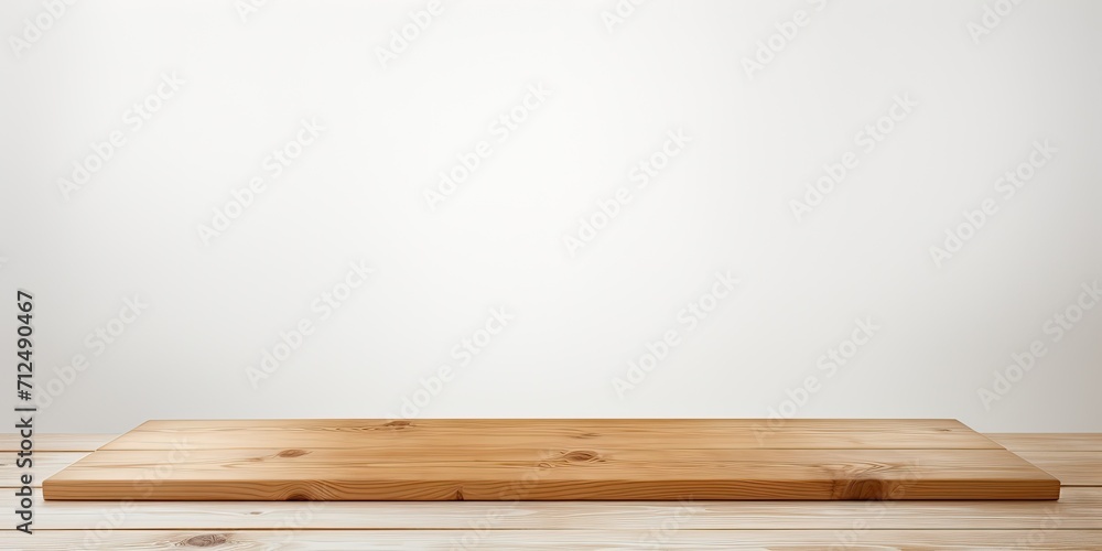 Wooden table top on white background - for displaying or showcasing products.