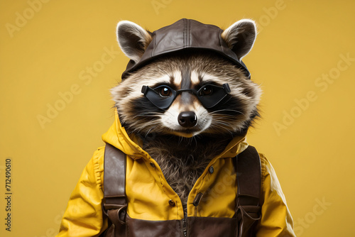 raccoon with a yellow coat on a yellow background