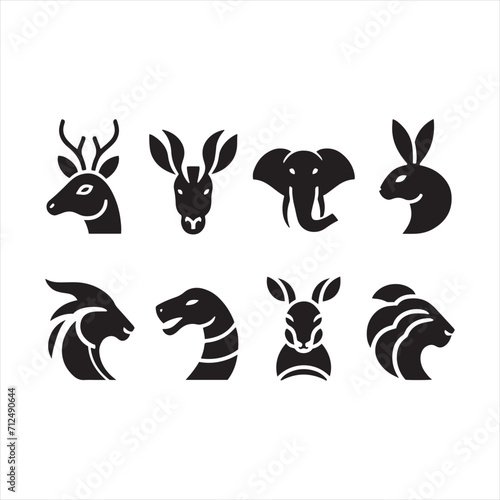 Whiskers of Wilderness: Set of Animal Face Silhouettes Embracing the Whiskers of Wilderness Elegance - Animals Illustration - Safari Vector 