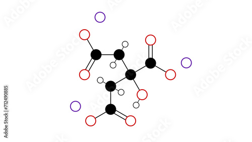 sodium citrate molecule, structural chemical formula, ball-and-stick model, isolated image trisodium salt of citric acid photo