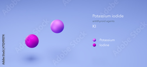 potassium iodide molecule, molecular structures, antithyroid agents, 3d model, Structural Chemical Formula and Atoms with Color Coding
