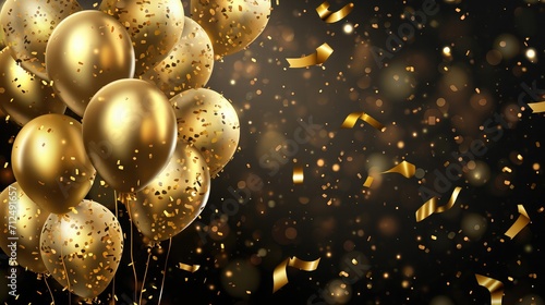 Birthday golden balloons background design. Happy birthday golden balloon and confetti decoration element for birth day celebration greeting card design