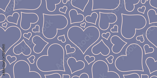 cornflower blue love heart seamless pattern illustration. blue hearts outline background. Valentine's day holiday texture, romantic wedding design