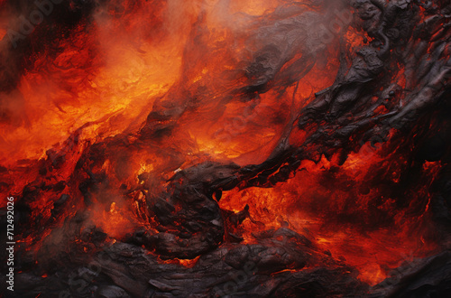 Lava Flows on active volcano. Hot lava and magma coming out of the crater