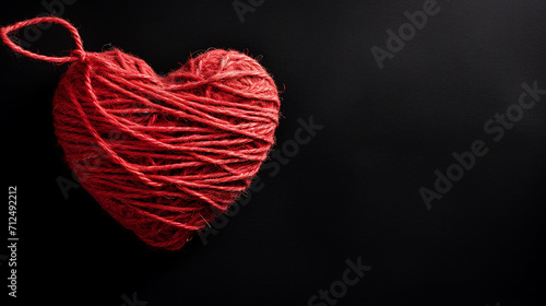Embrace the Essence of Love with a Red Heart Tied in a Bundle Rope on a Stylish Black Background - Perfect for Romantic Concepts and Valentine s Day Designs