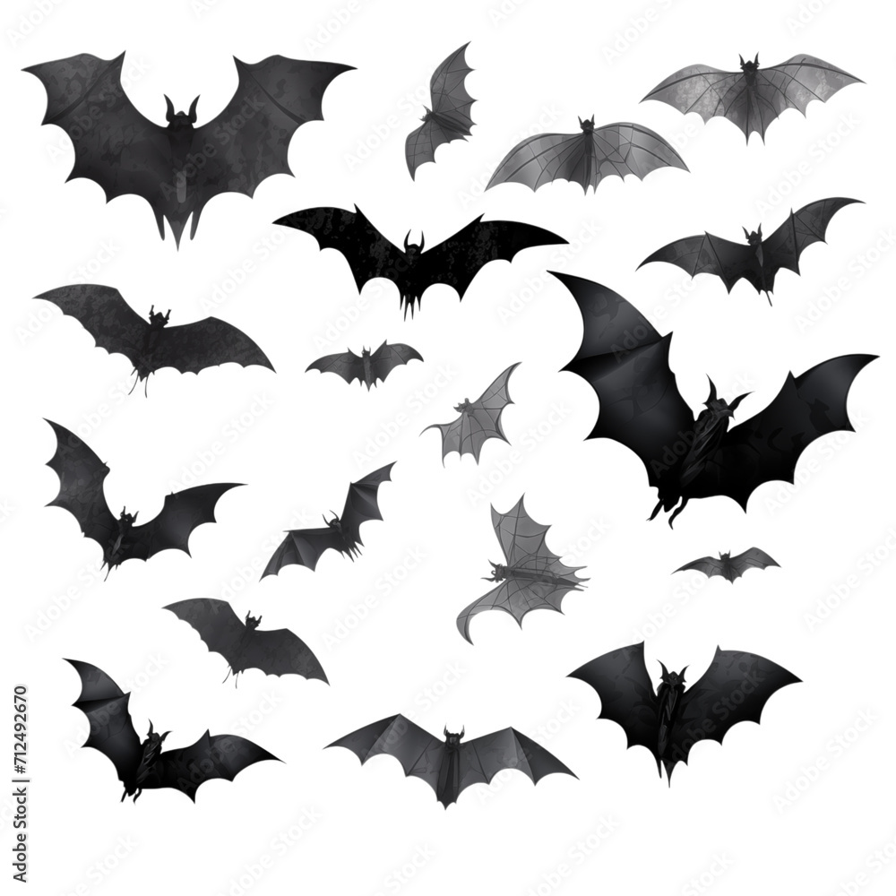 Naklejka premium Bats Silhouettes AI-Generated Group of Vampire Bat Flying 
