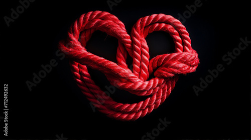 Embrace the Essence of Love with a Red Heart Tied in a Bundle Rope on a Stylish Black Background - Perfect for Romantic Concepts and Valentine's Day Designs