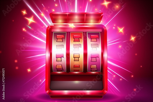 Vibrant Slot Machine Jackpot. Big win gambling concept. Colorful Artwork Pink and red colors.
