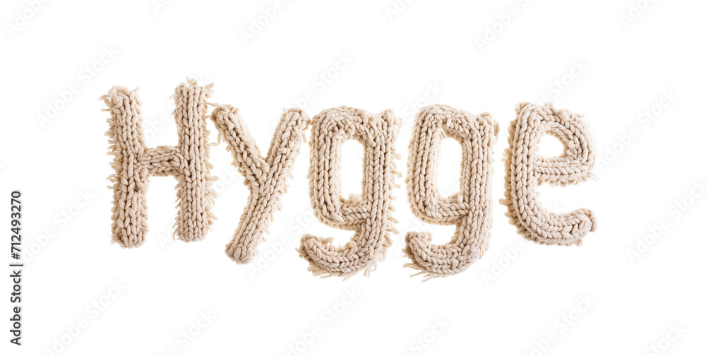 The word Hygge made of cozy knitwear isolated on a transparent background The word Hygge made of cozy knitwear isolated on a transparent background