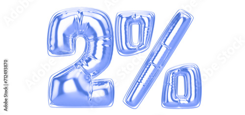 2 Percent Blue  Balloon 3D Number
