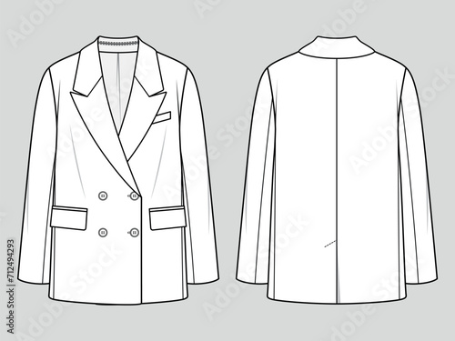 Double breasted suit jacket. Fashion sketch. Flat technical drawing. Vector illustration.