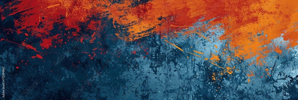 Dynamic grunge texture artwork in shades of orange, red, and blue, purposefully created for impactful poster and web banner applications, fitting seamlessly into the worlds of extreme sportswear,