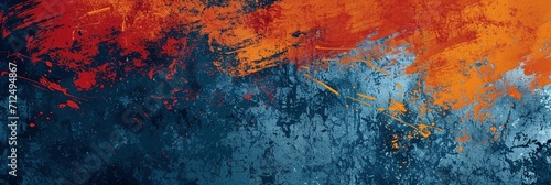 Dynamic grunge texture artwork in shades of orange, red, and blue, purposefully created for impactful poster and web banner applications, fitting seamlessly into the worlds of extreme sportswear, © Martin