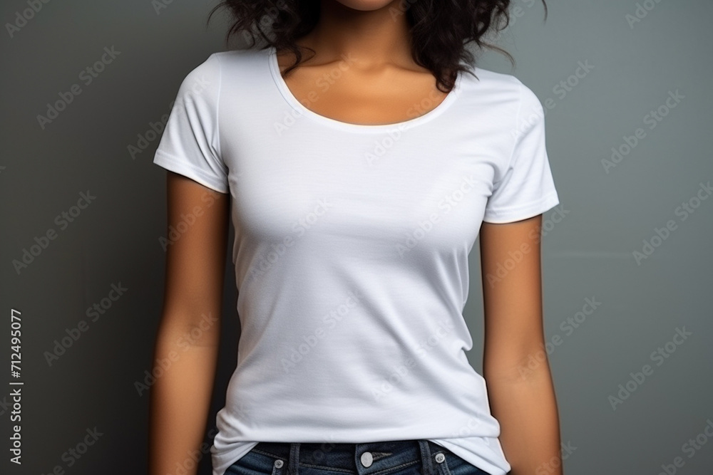 Woman in White Tshirt Mockup created with Generative AI Woman in White Tshirt Mockup created with Generative AI